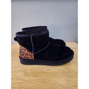 Kookaburra By UGG Suede Fur Womens Size 6 Boots "Black and Cheetah Print"